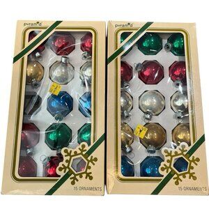 Pyramid By Rauch Glass Multicolor Ornaments 29 Vtg 2 Boxes Red Blue Green Gold